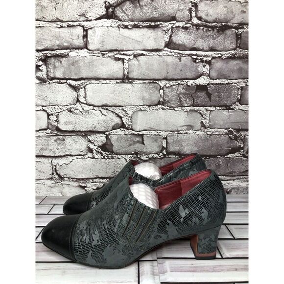 Oh! Healthy Heels Blue Gray Leather Croc Print Ankle Heel Booties Women Sz 39EU - Picture 8 of 16